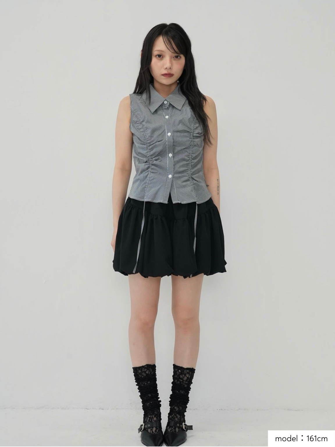 shirring check halter tops
