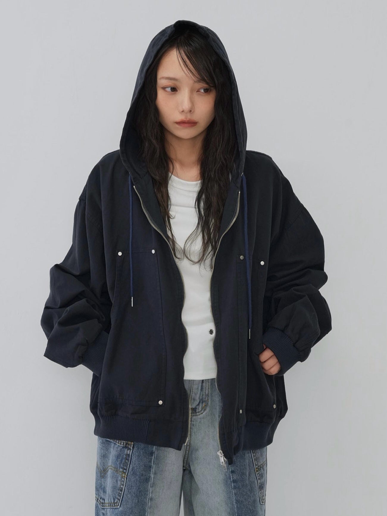 over pocket zip up hoodie