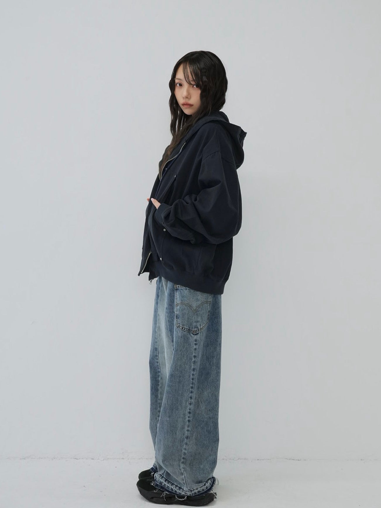 over pocket zip up hoodie