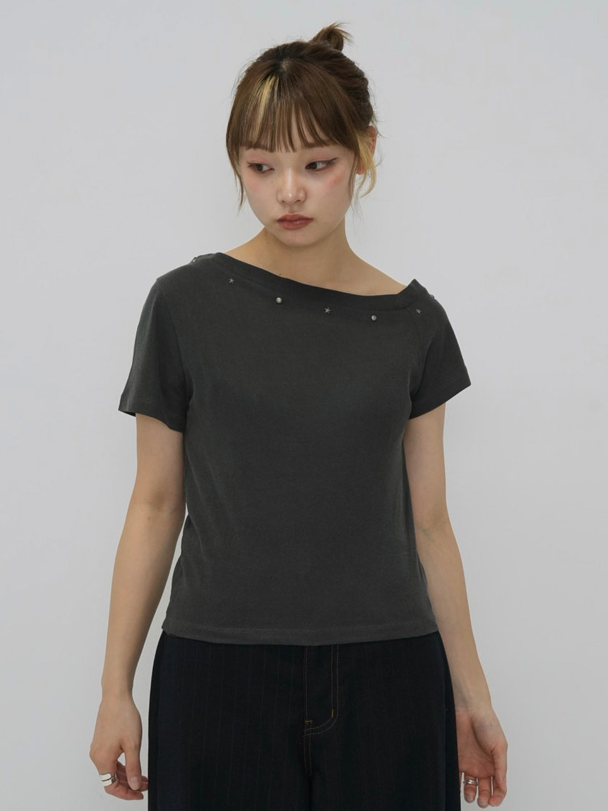 one shoulder stud tops