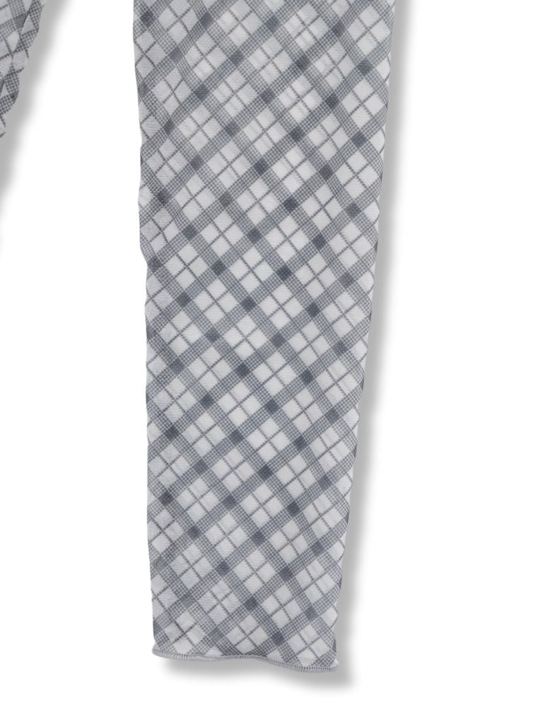 neck ribbon check sheer tops