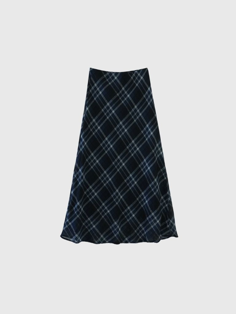 check sheer long skirt