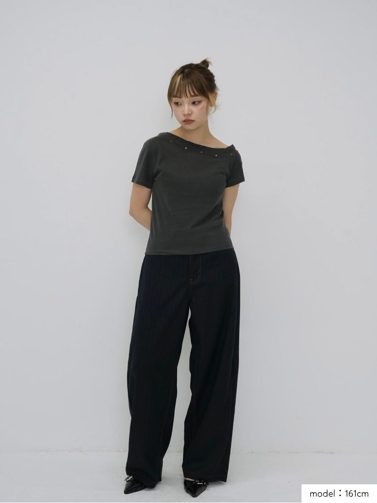 one shoulder stud tops