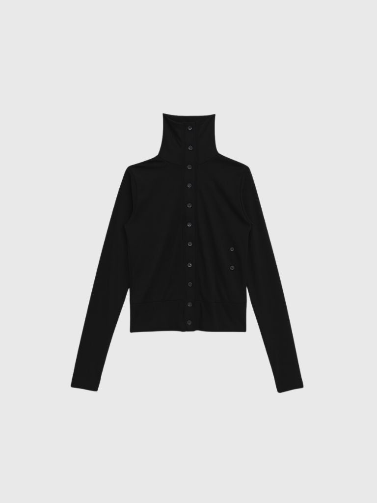 high neck twist button cardigan