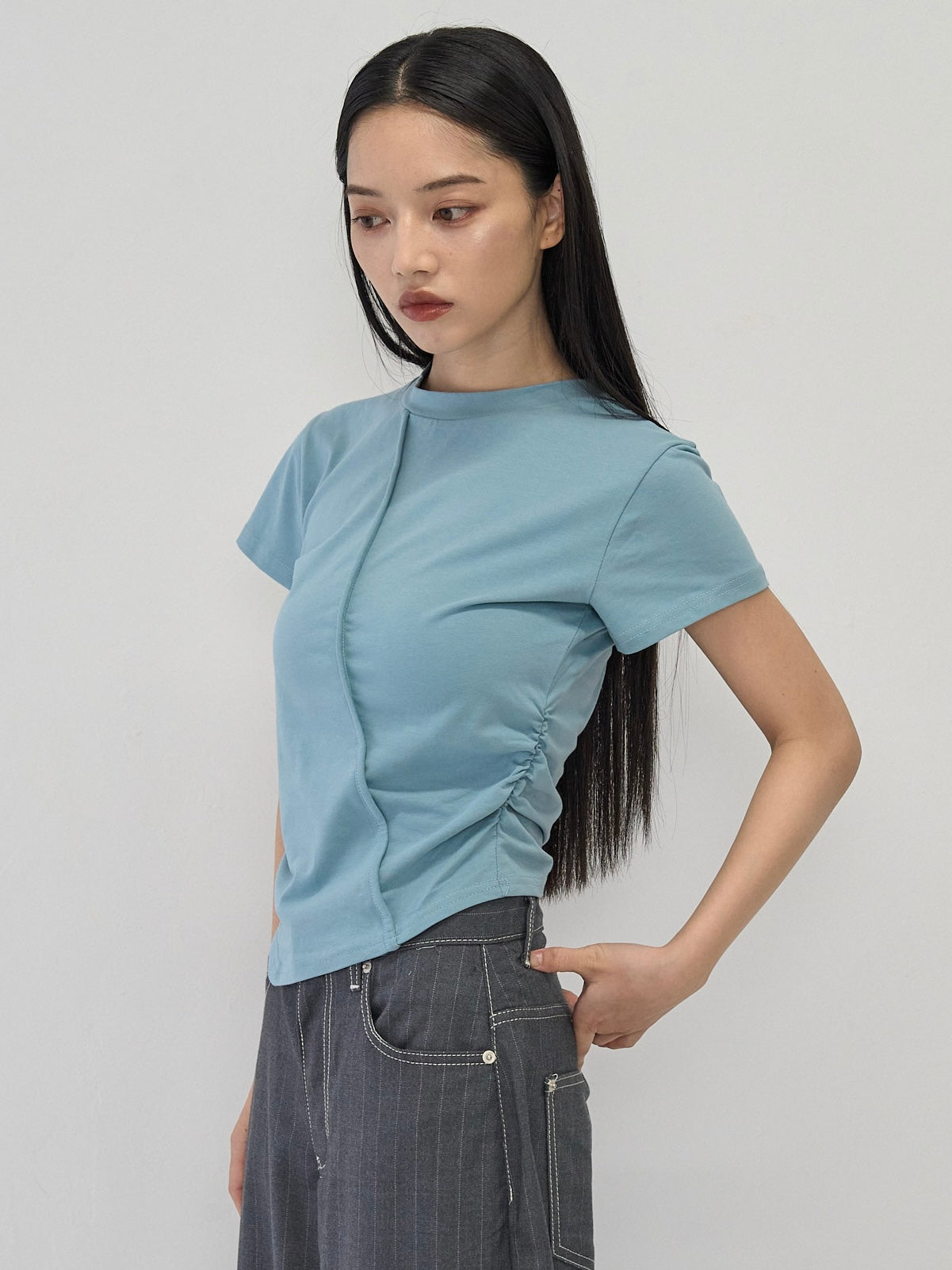 center seam side shirring tops