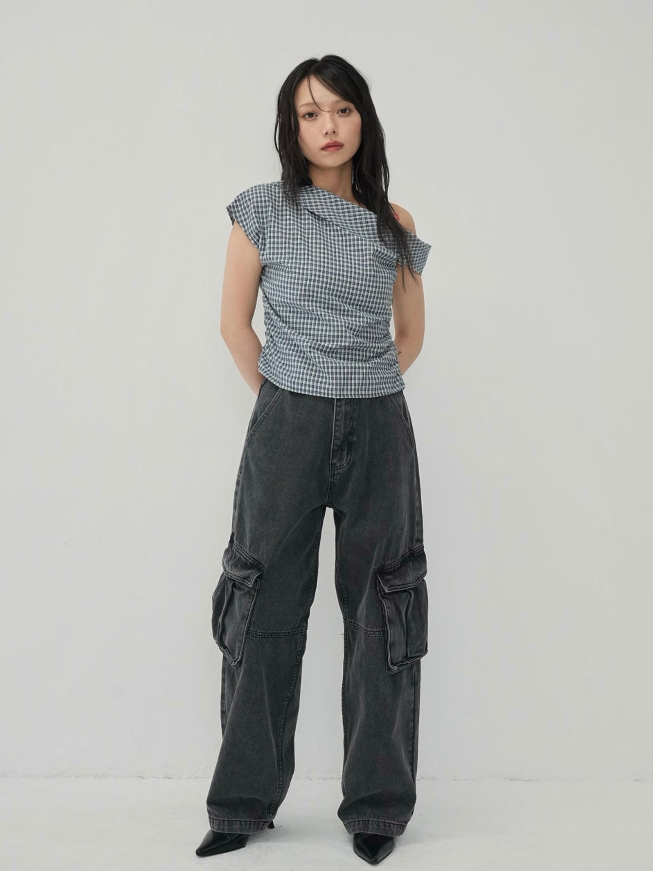 asym check blouse