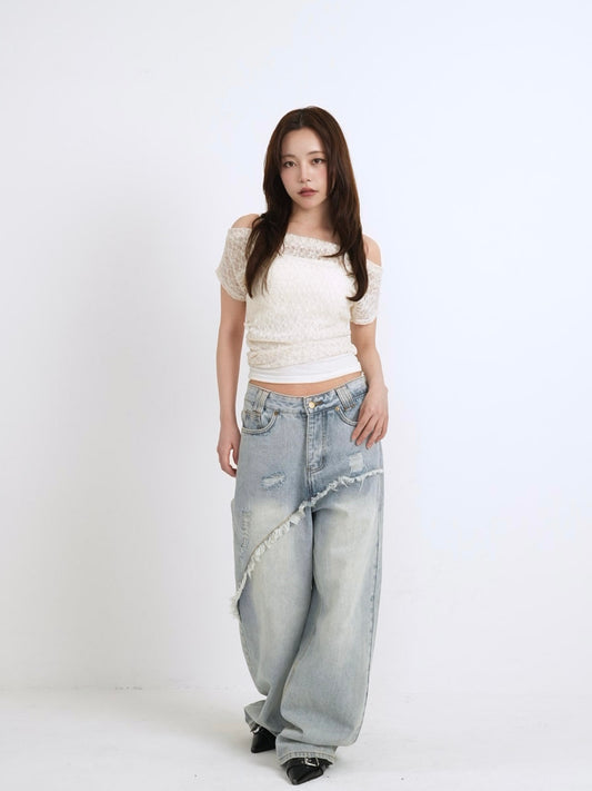 lace shirring off shoulder tops