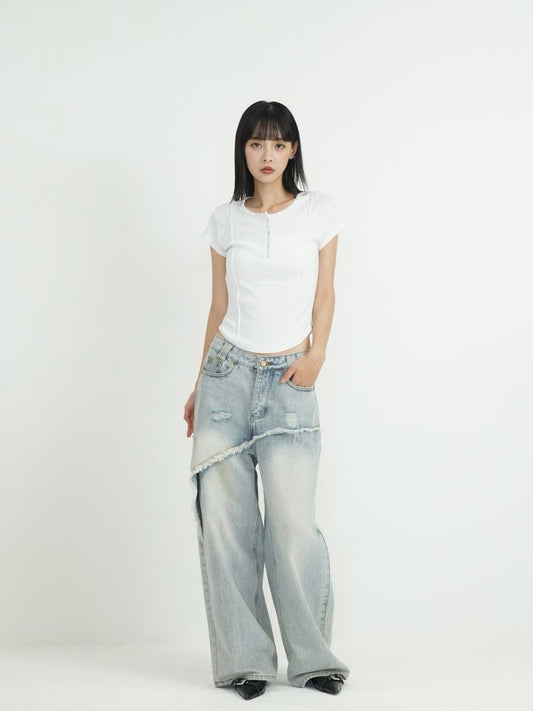 cropped stud henley tops