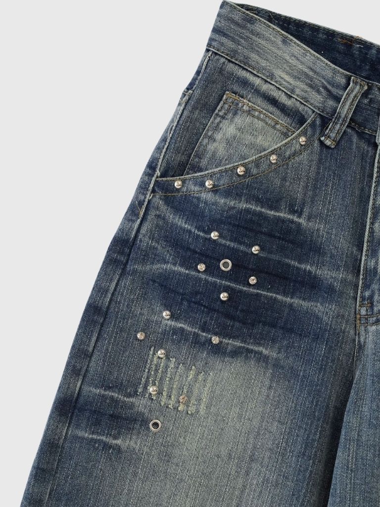 eyelet stud wide denim