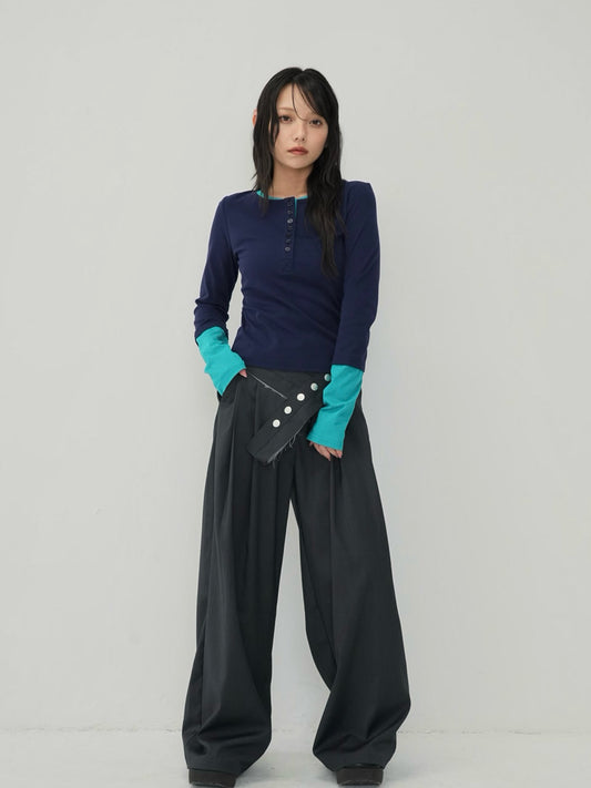 half button bicolor tops #3