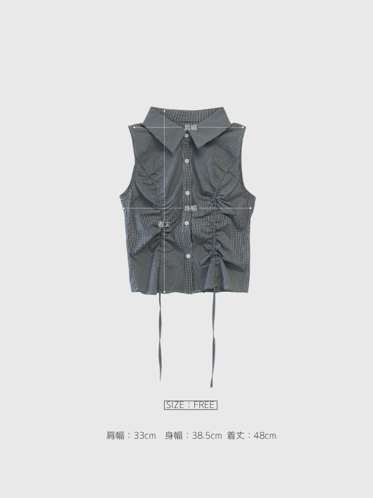 shirring check halter tops