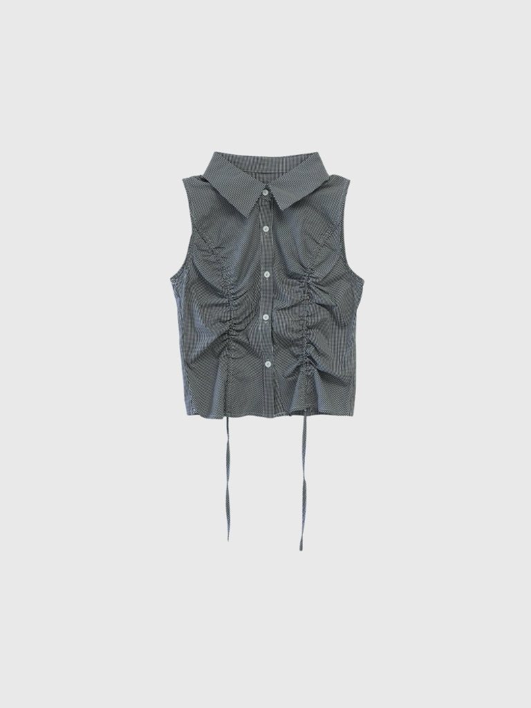 shirring check halter tops
