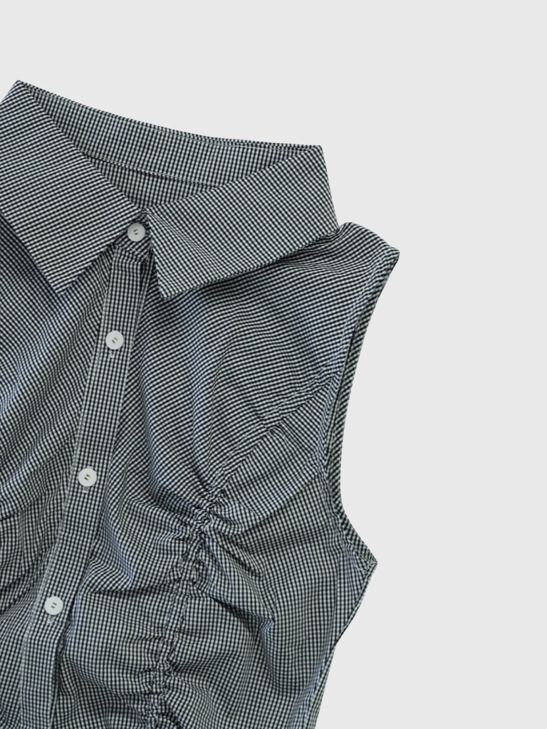 shirring check halter tops
