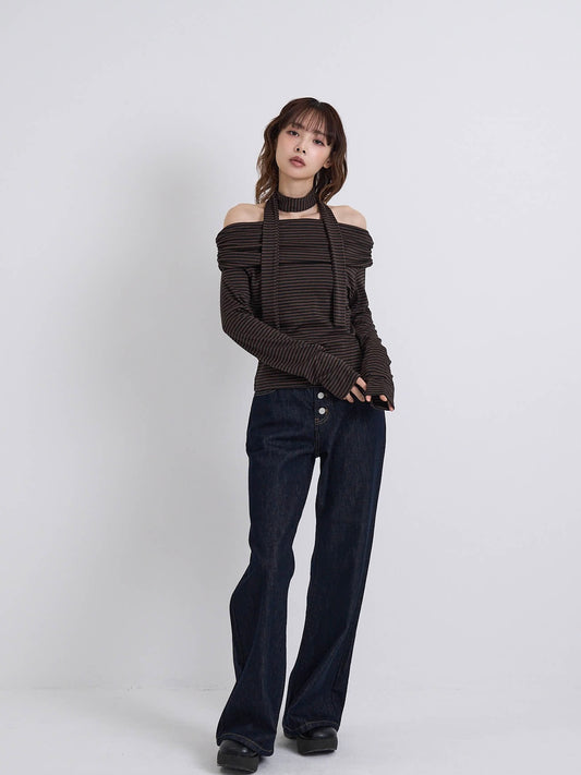 border offshoulder scarf tops