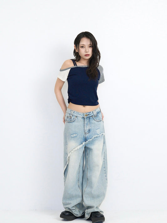 contrast one shoulder tops
