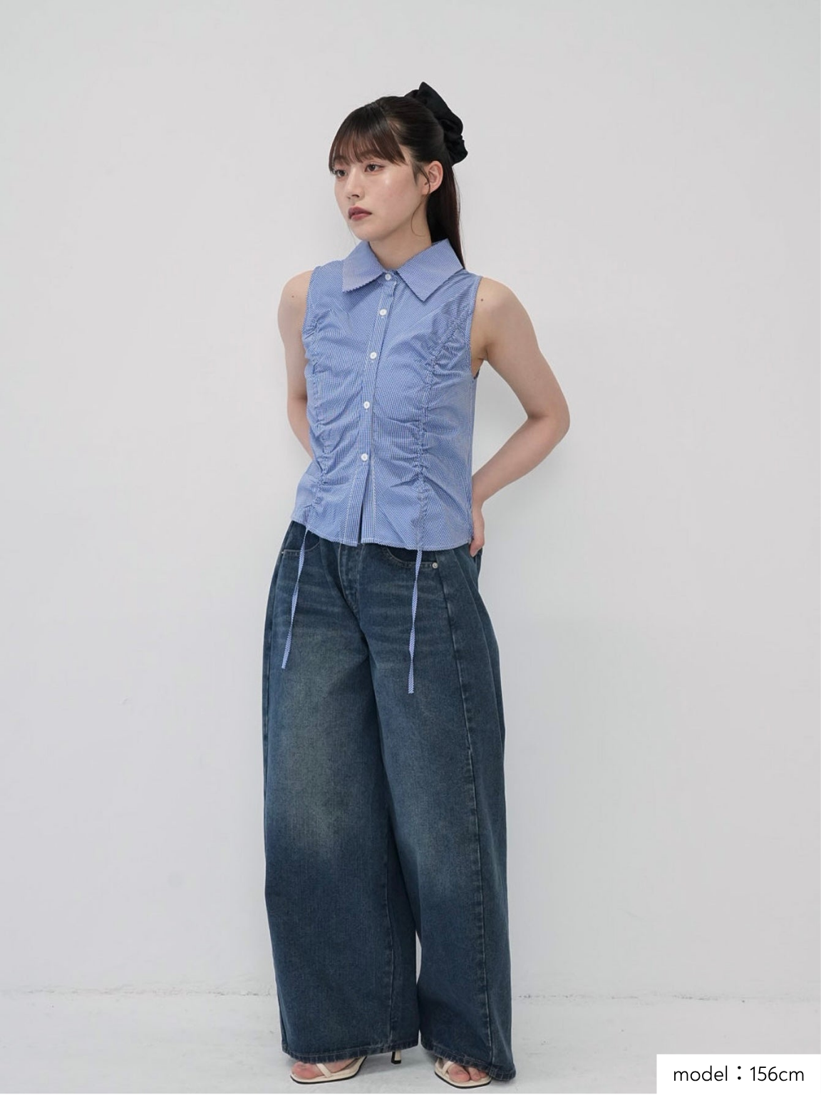 shirring check halter tops