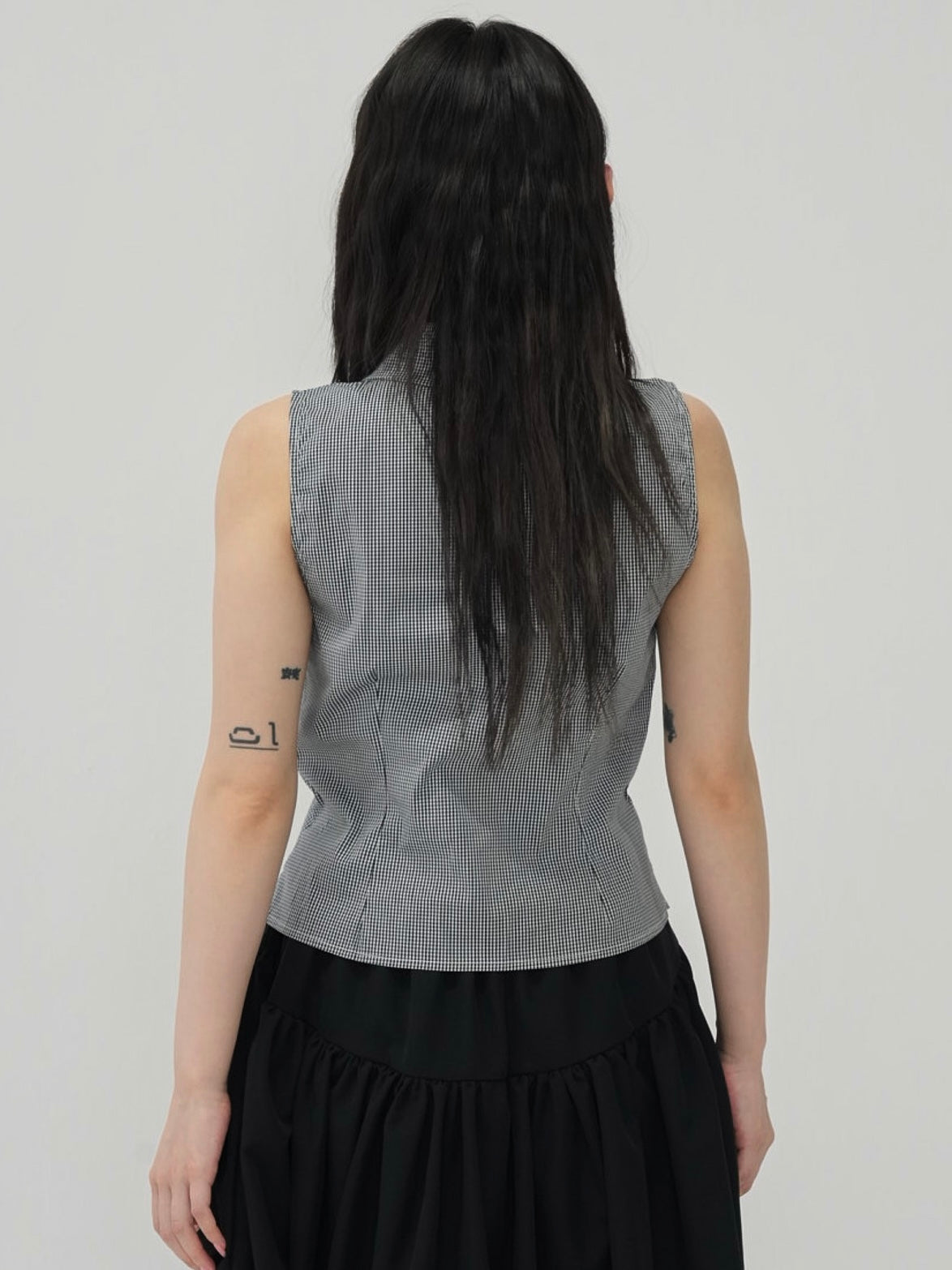 shirring check halter tops