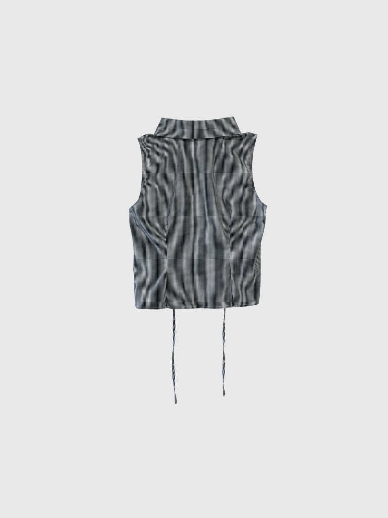 shirring check halter tops