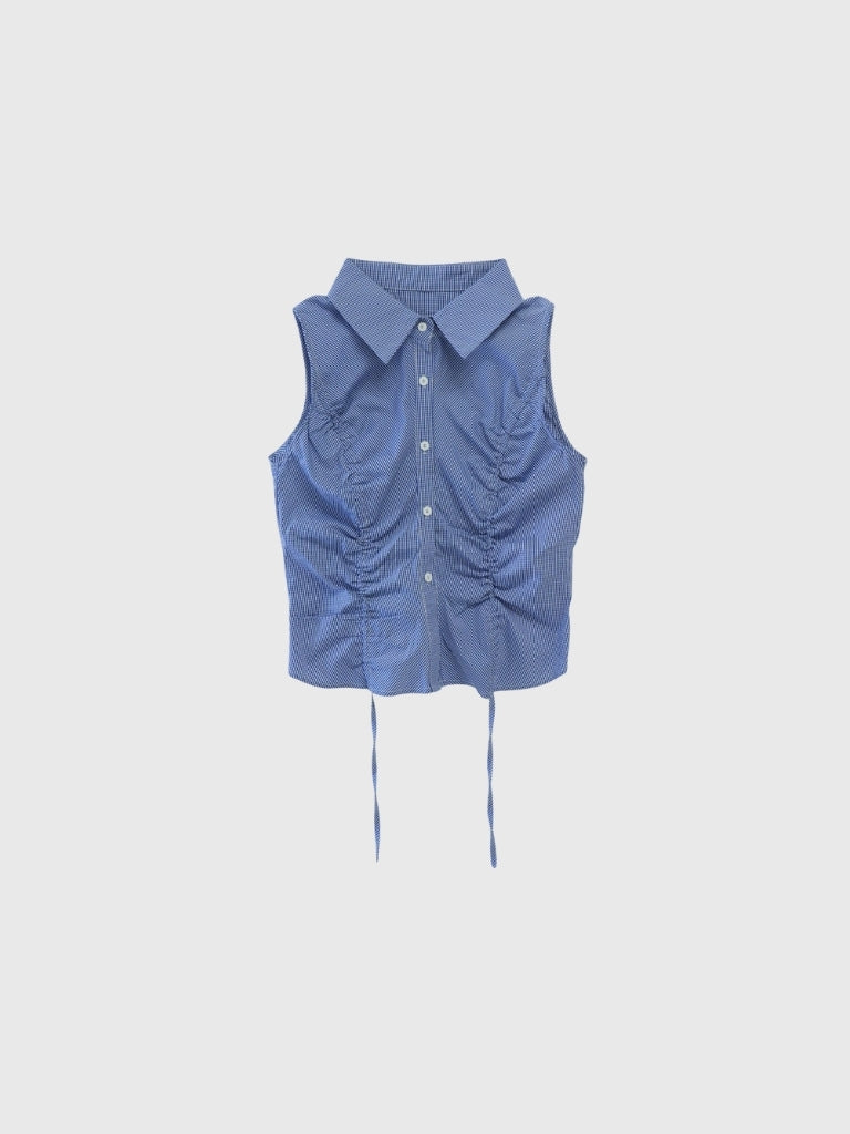 shirring check halter tops