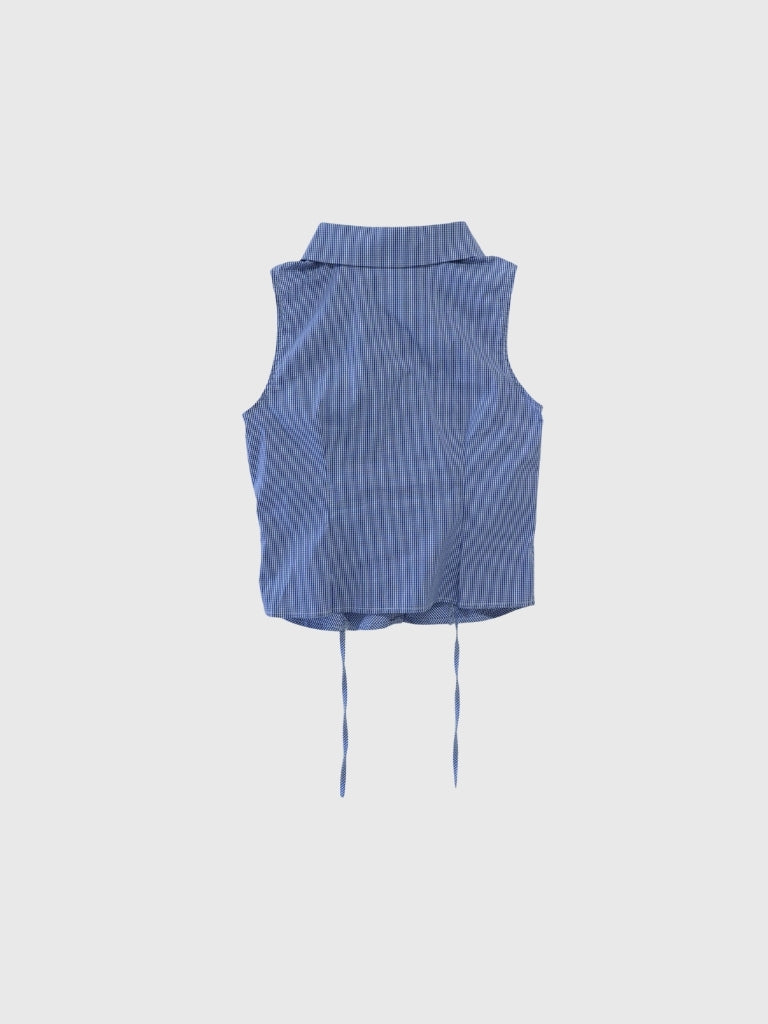 shirring check halter tops