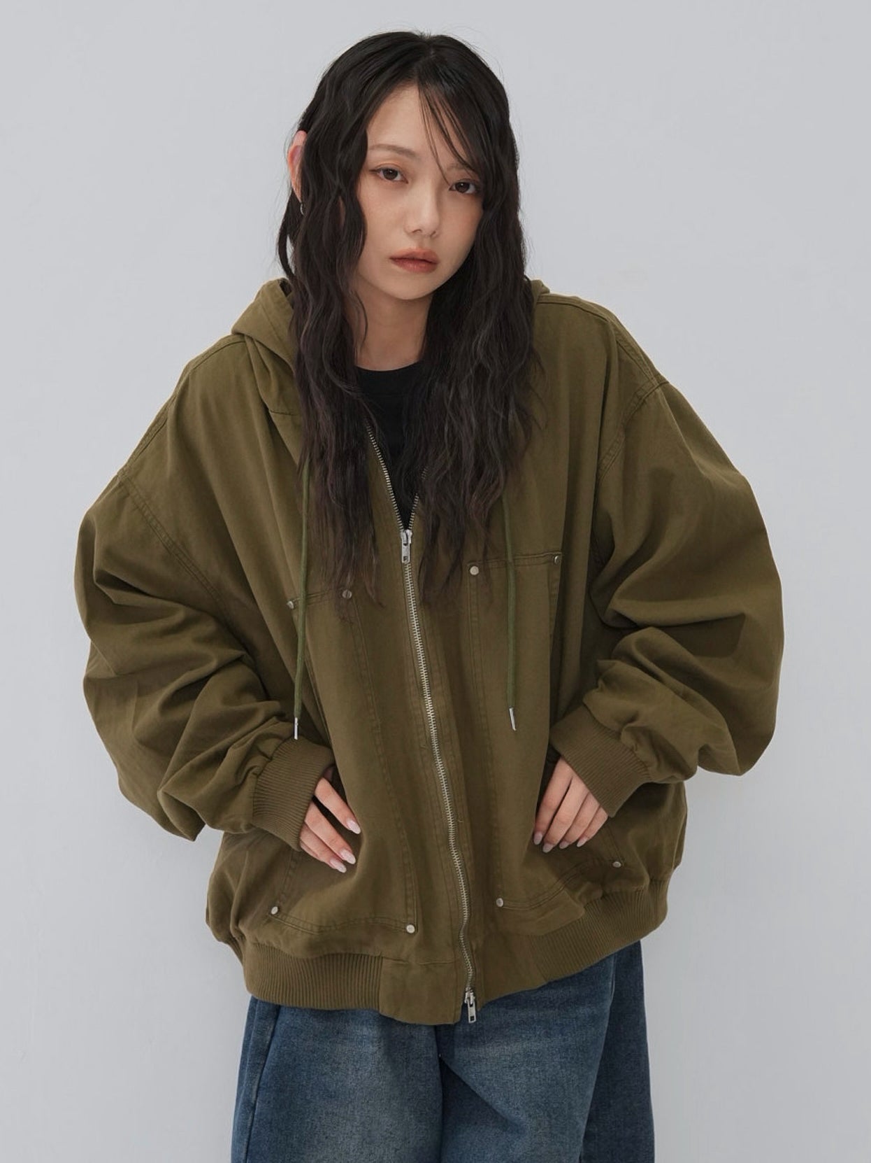 over pocket zip up hoodie