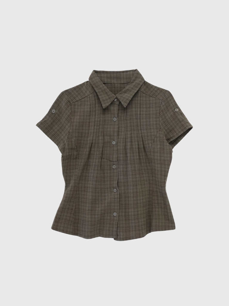 button sleeve check shirt