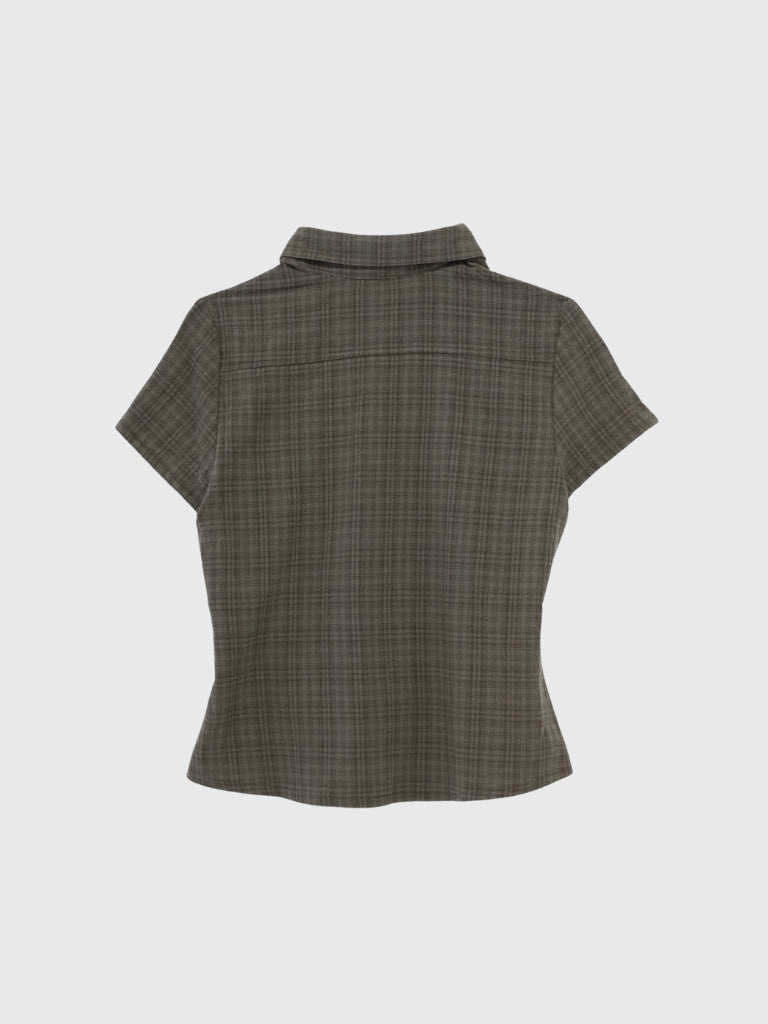 button sleeve check shirt