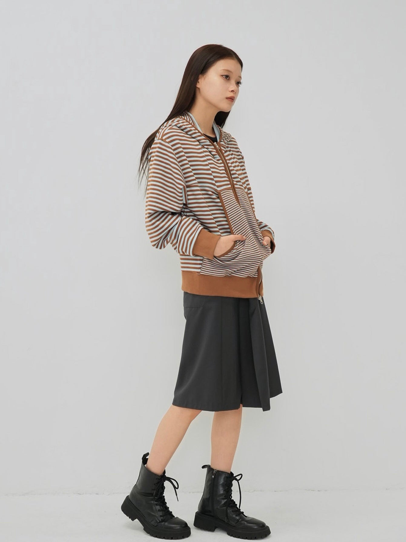 stripe pattern zip hoodie