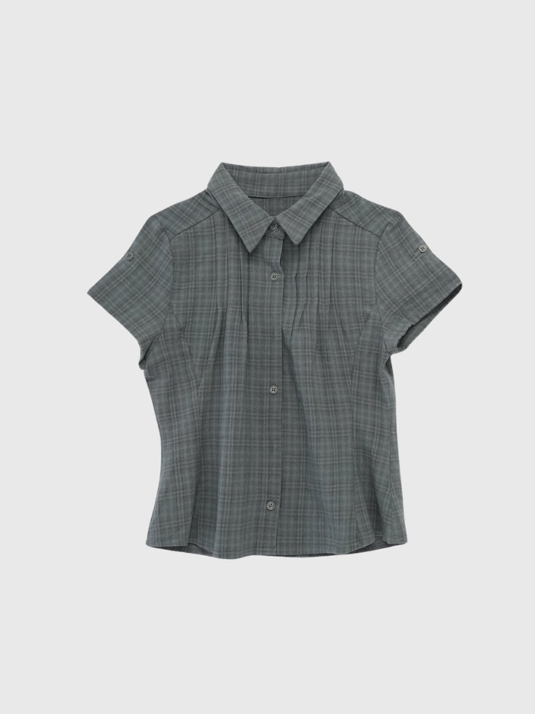 button sleeve check shirt
