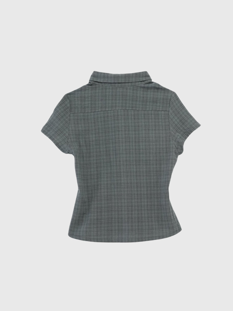 button sleeve check shirt