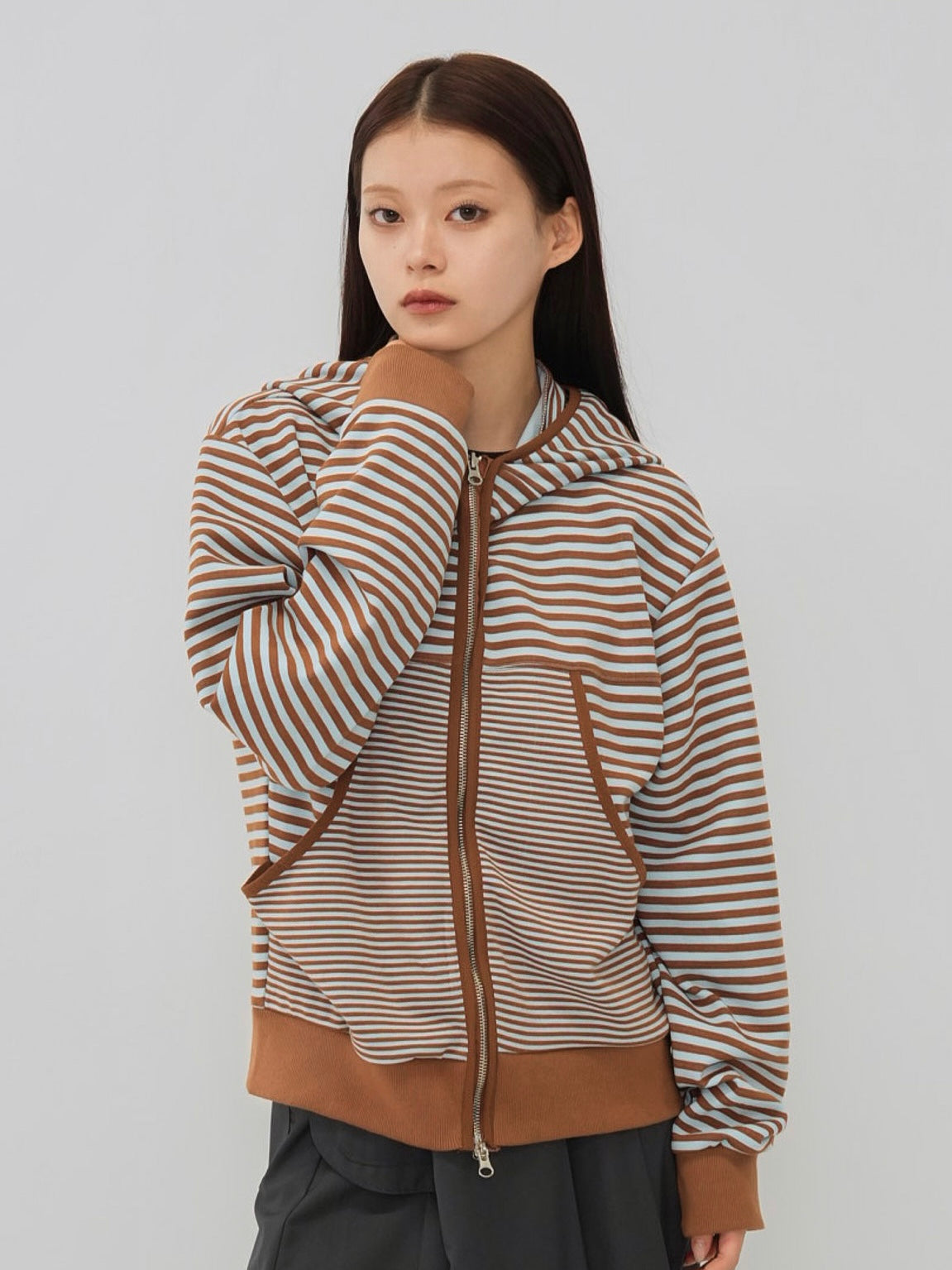 stripe pattern zip hoodie