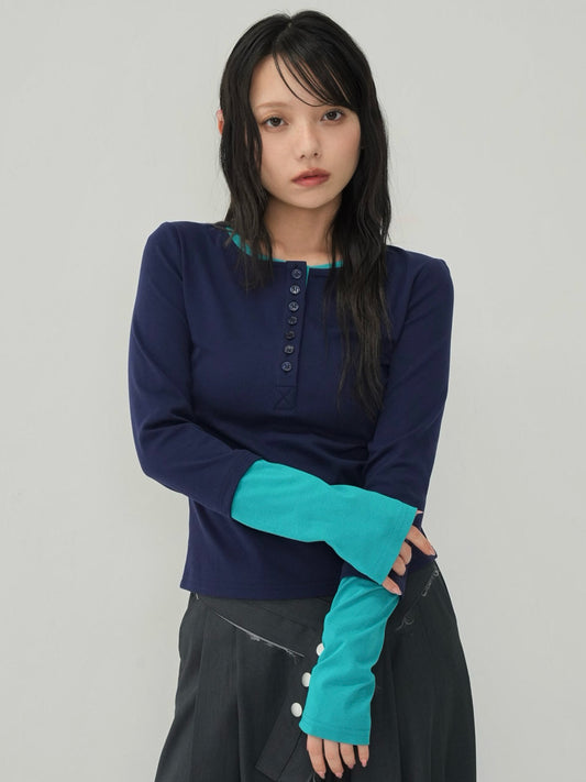 half button bicolor tops #3