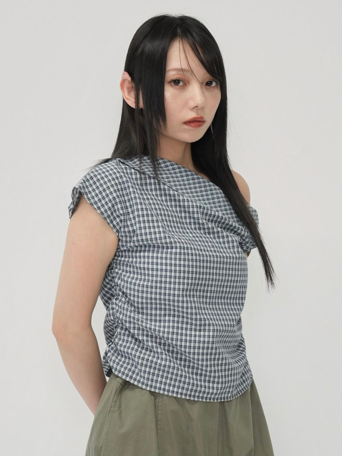 asym check blouse