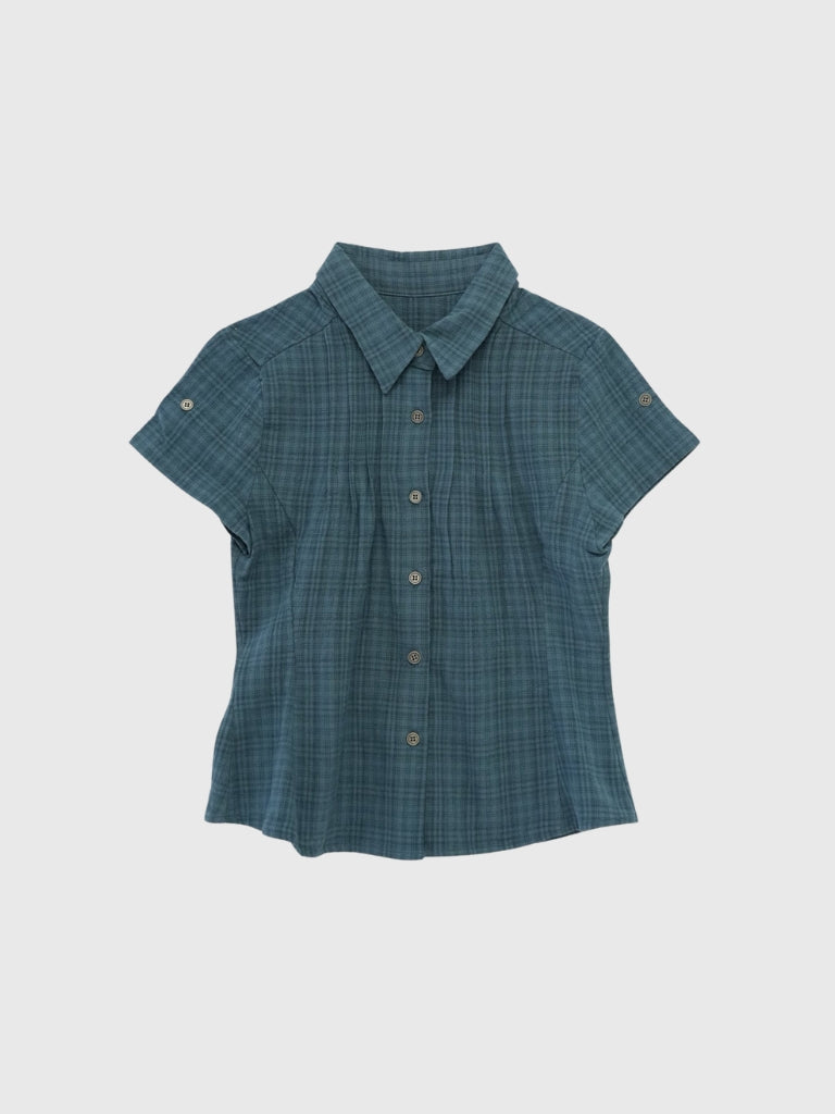 button sleeve check shirt