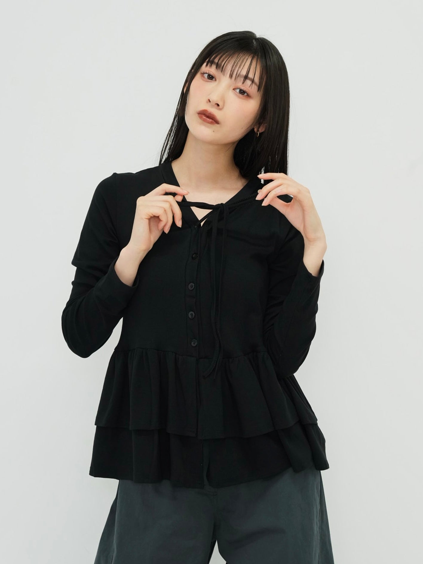 frill front ribbon cardigan
