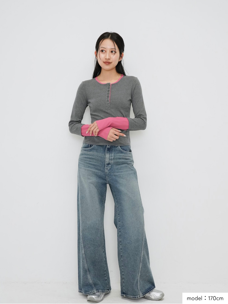 half button bicolor tops #2