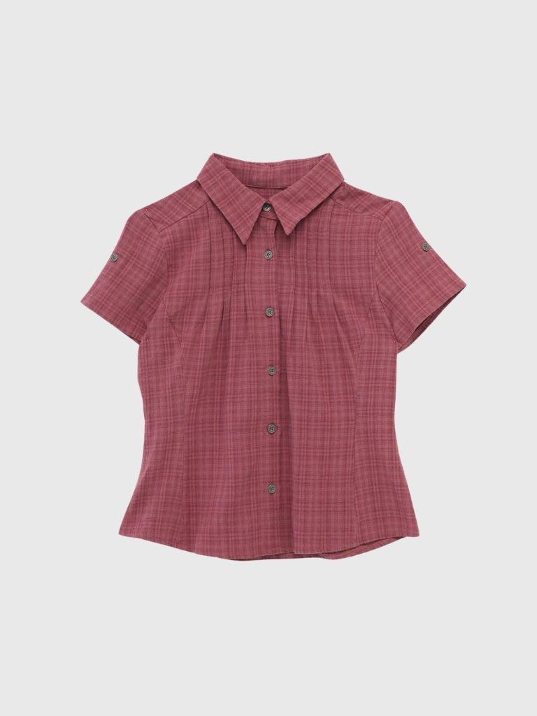 button sleeve check shirt