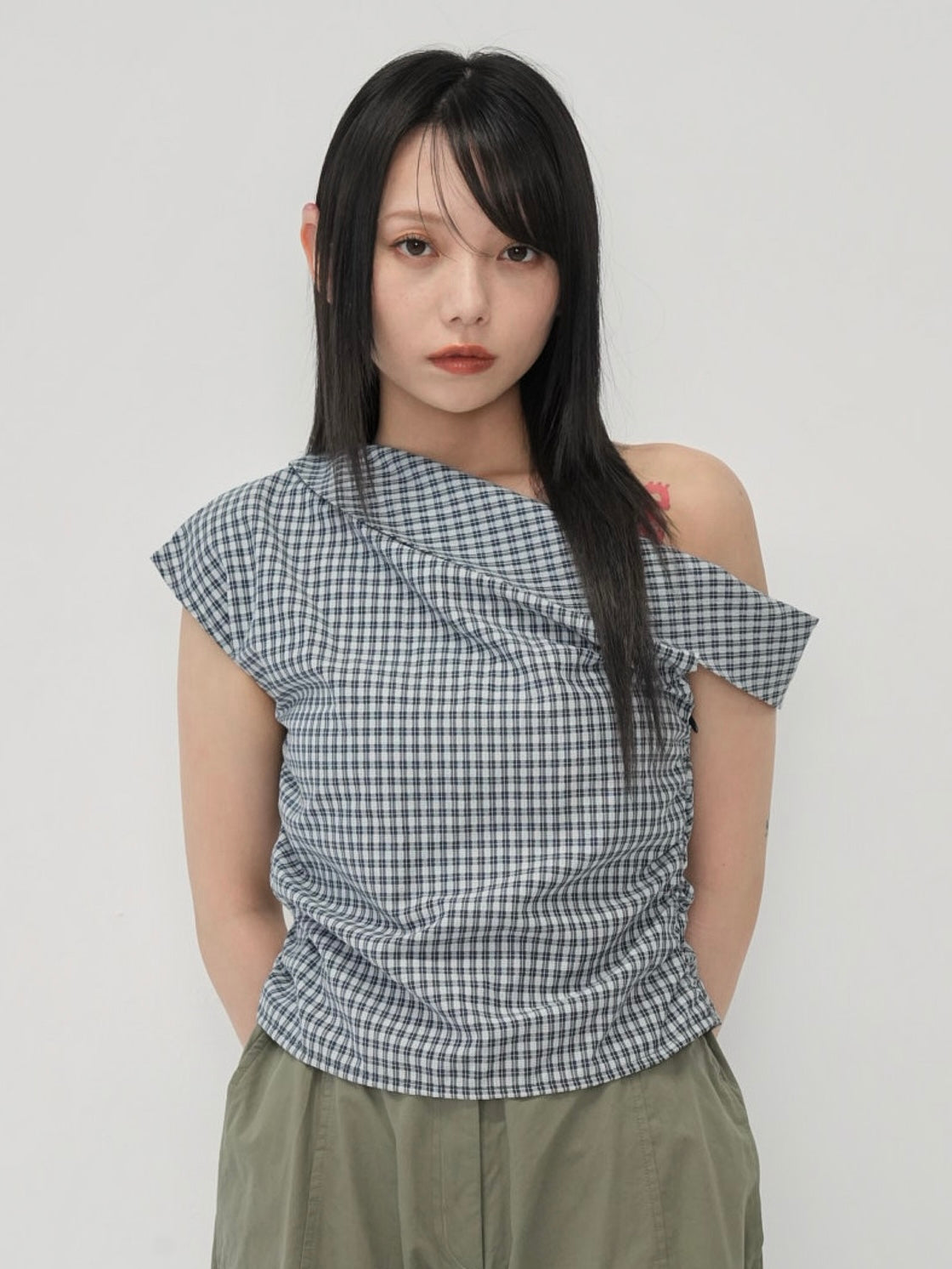 asym check blouse