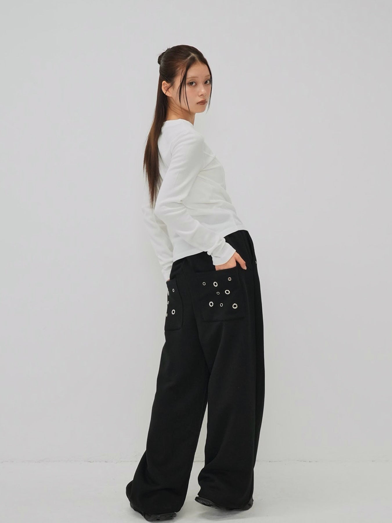 eyelet wide sweat pants