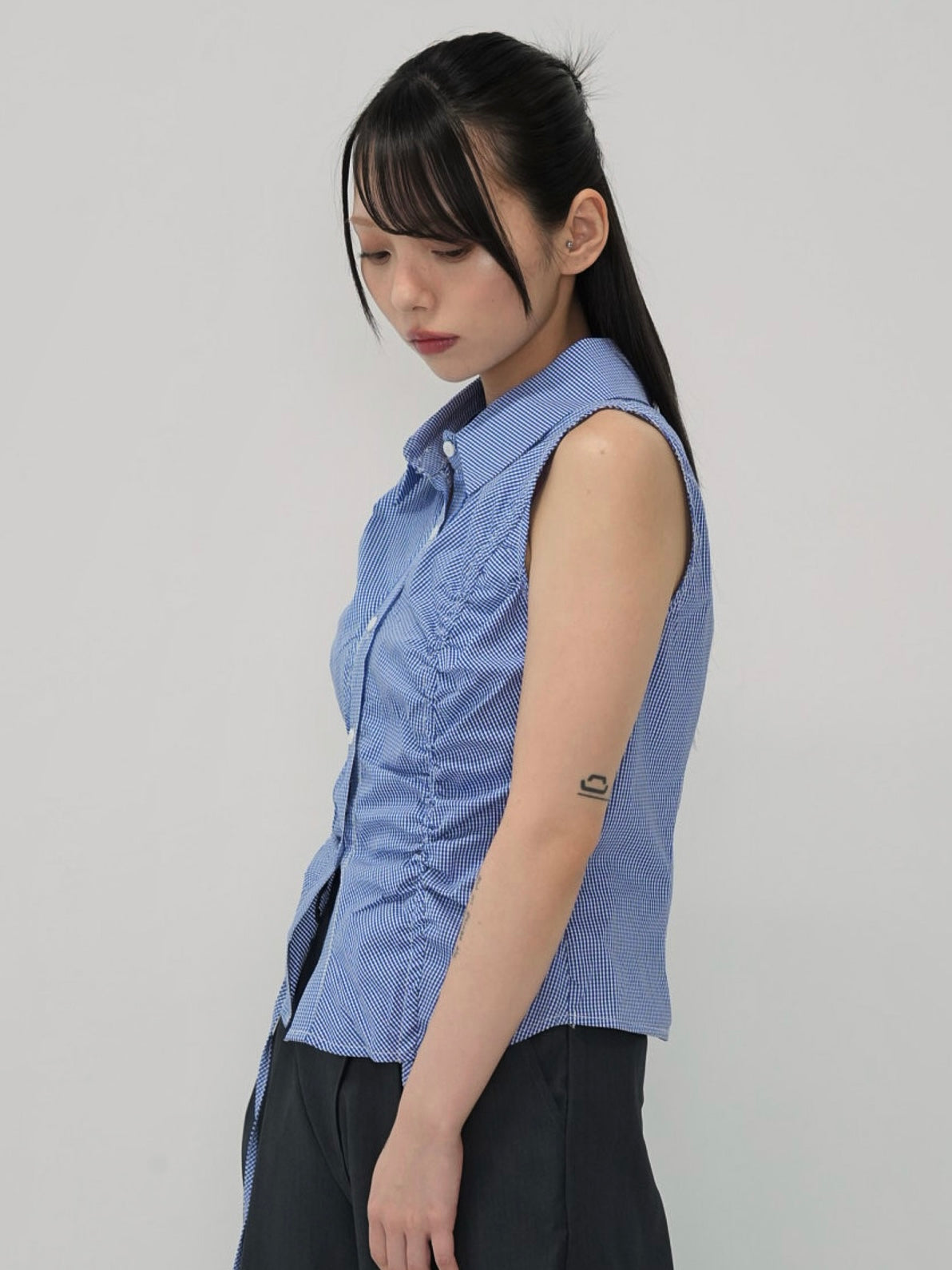 shirring check halter tops