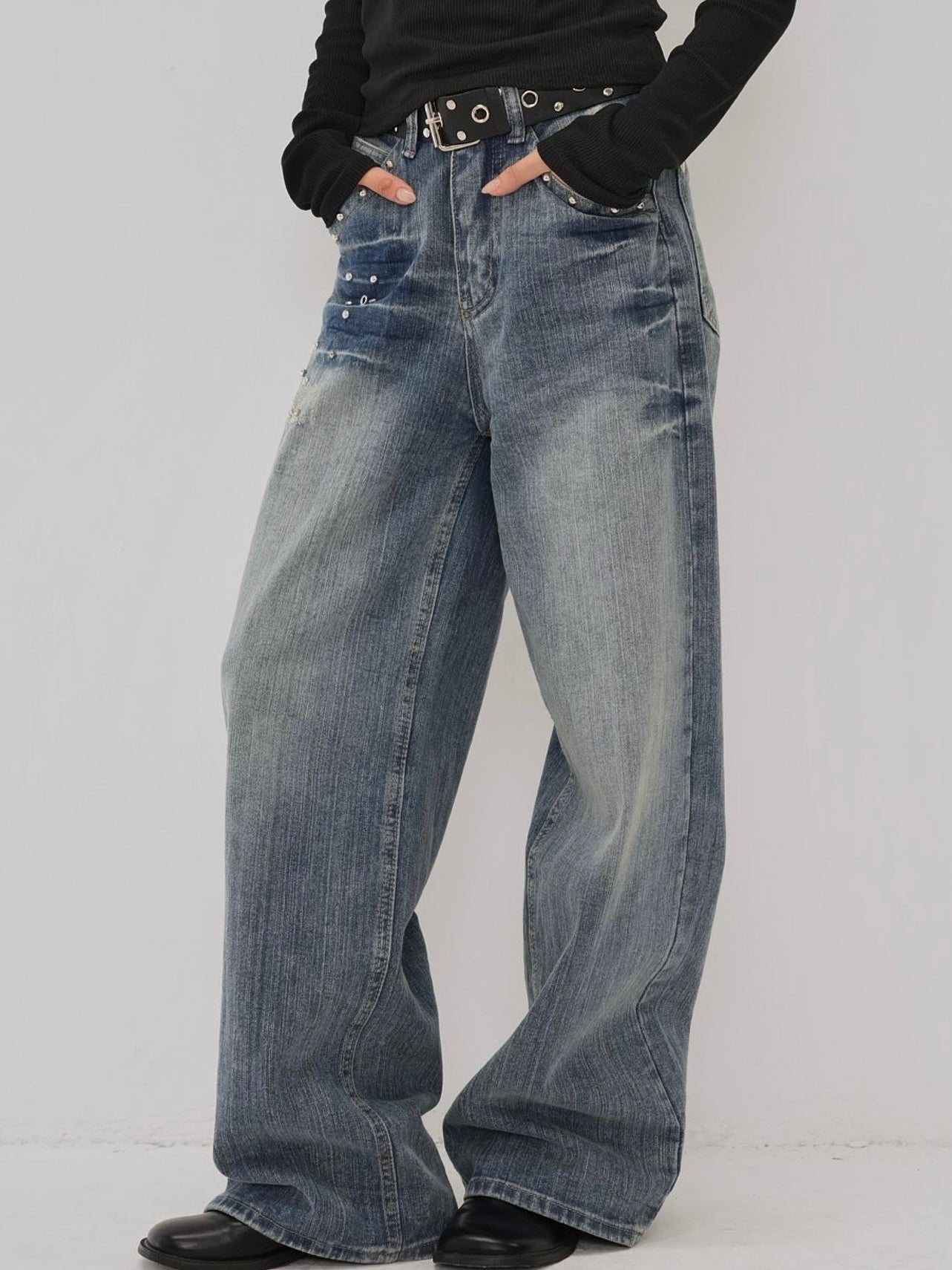 eyelet stud wide denim