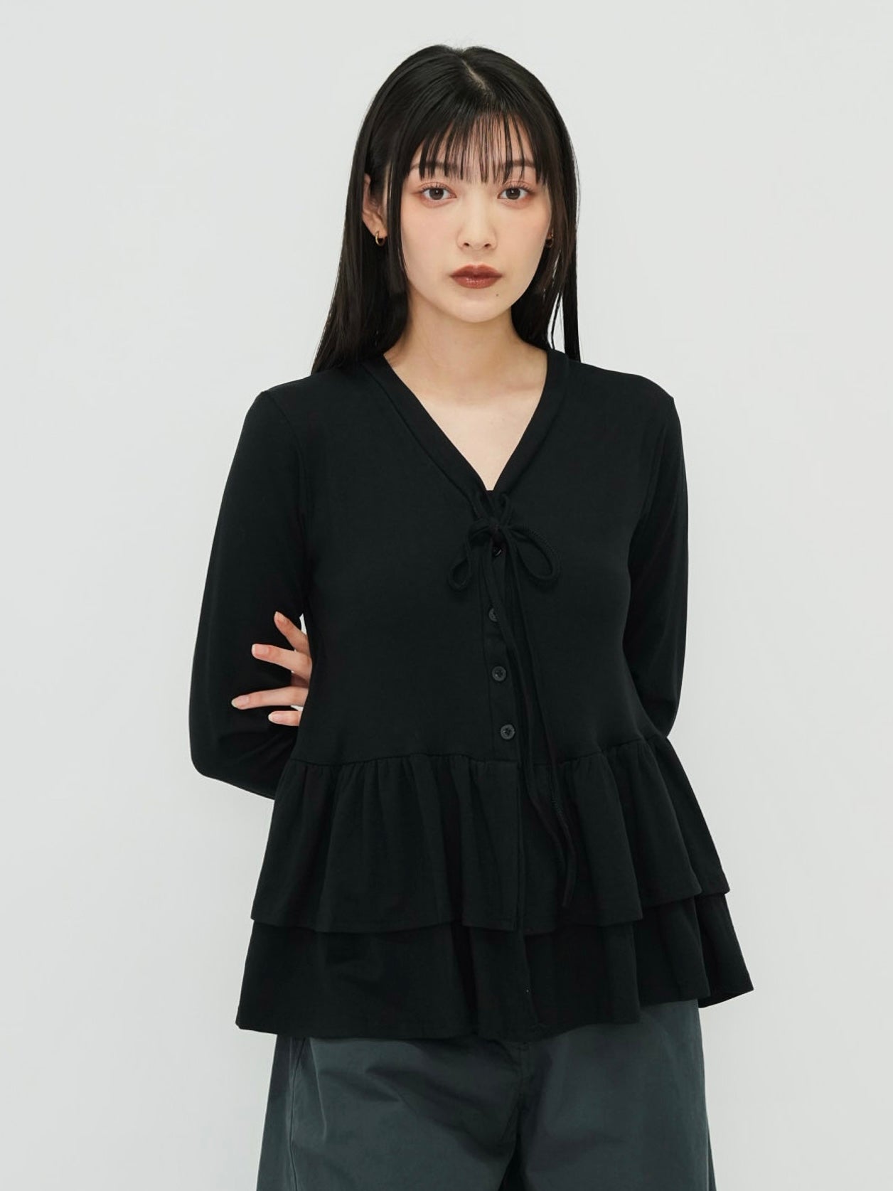 frill front ribbon cardigan
