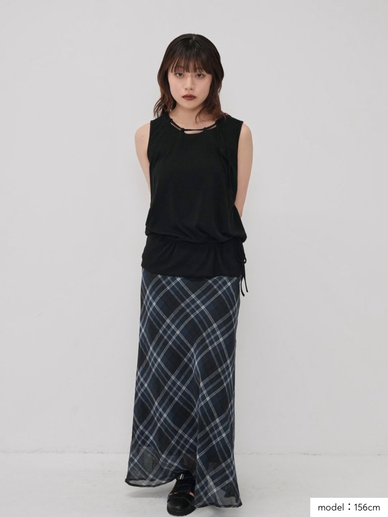 check sheer long skirt