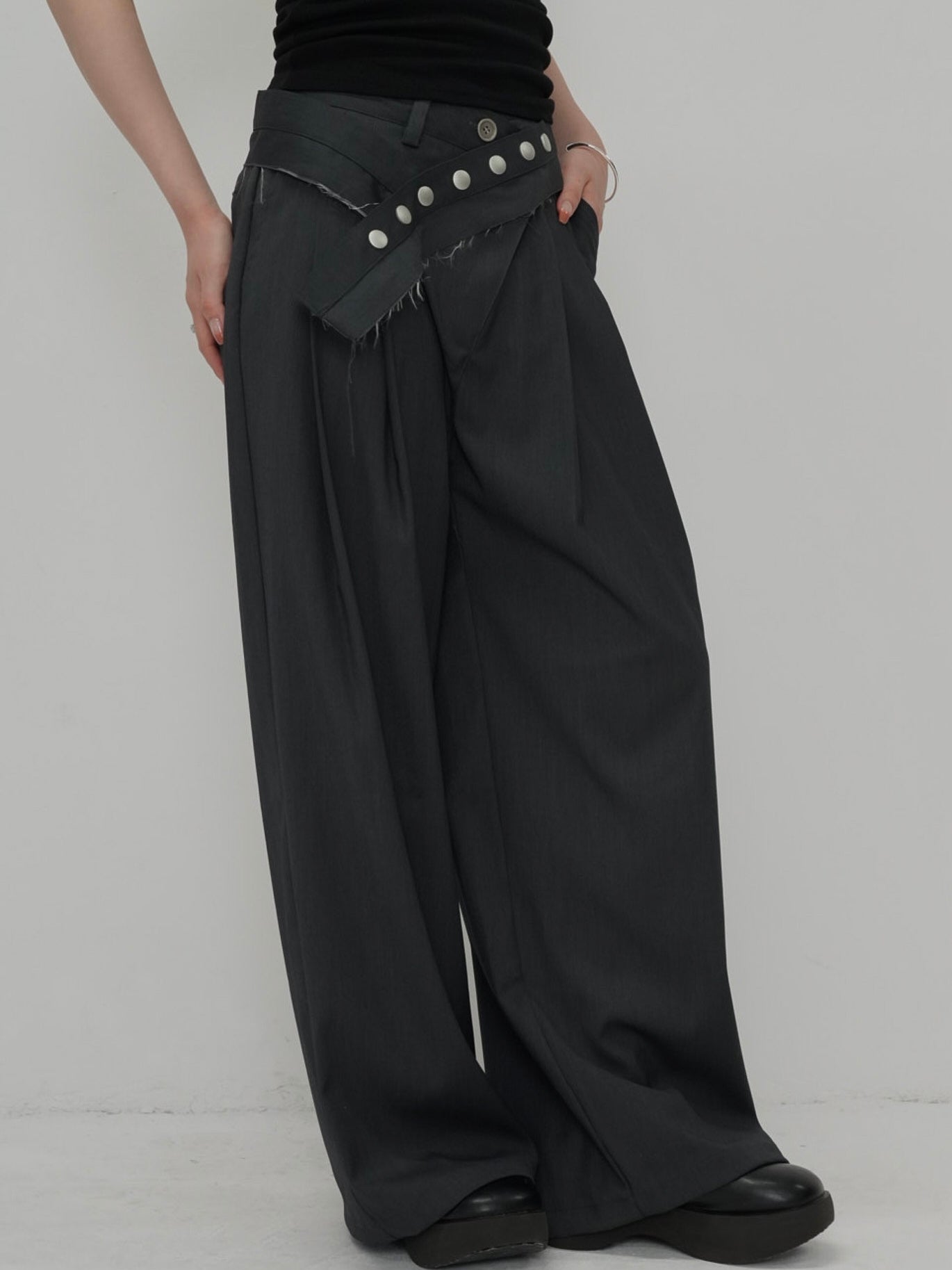 layered belt wide pants