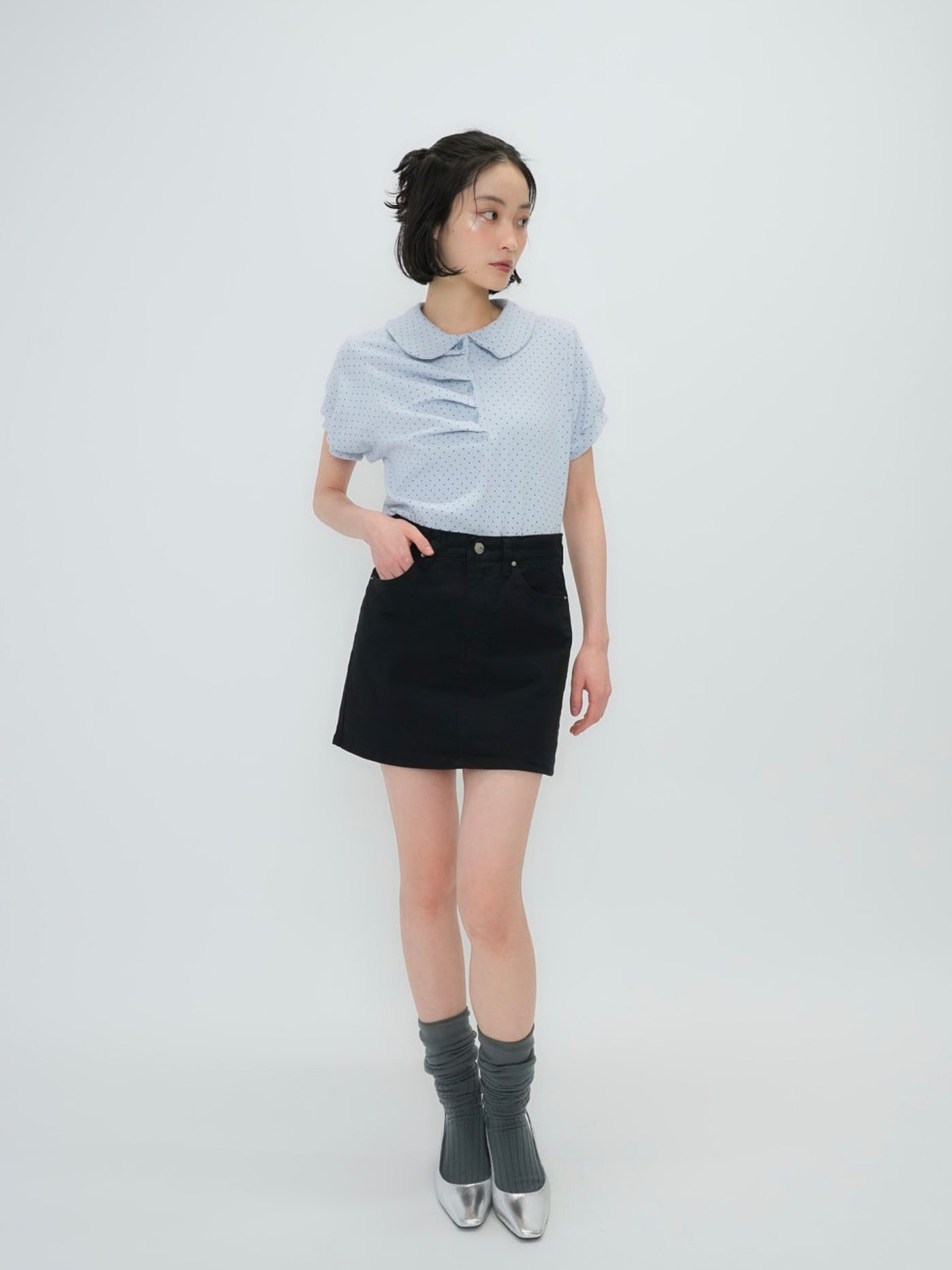 round collar puff dot tops