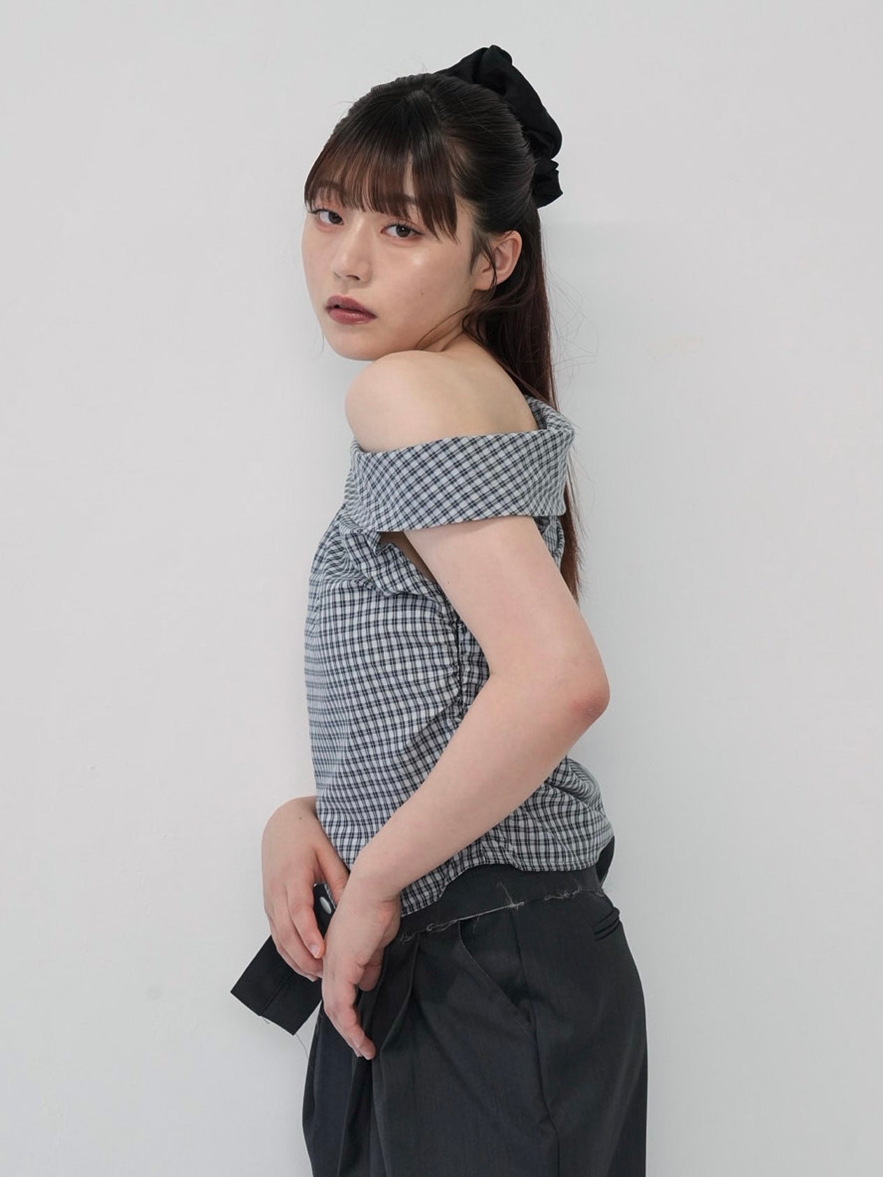 asym check blouse