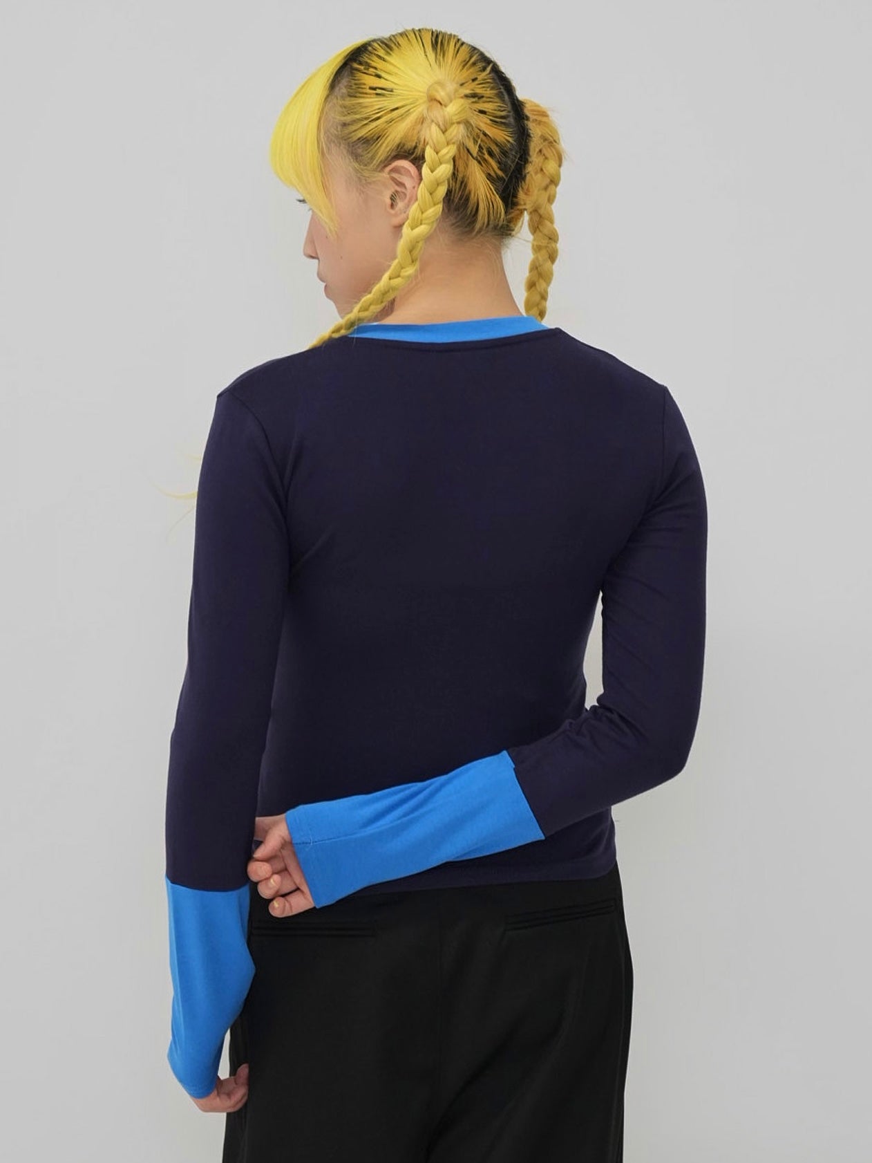 half button bicolor tops