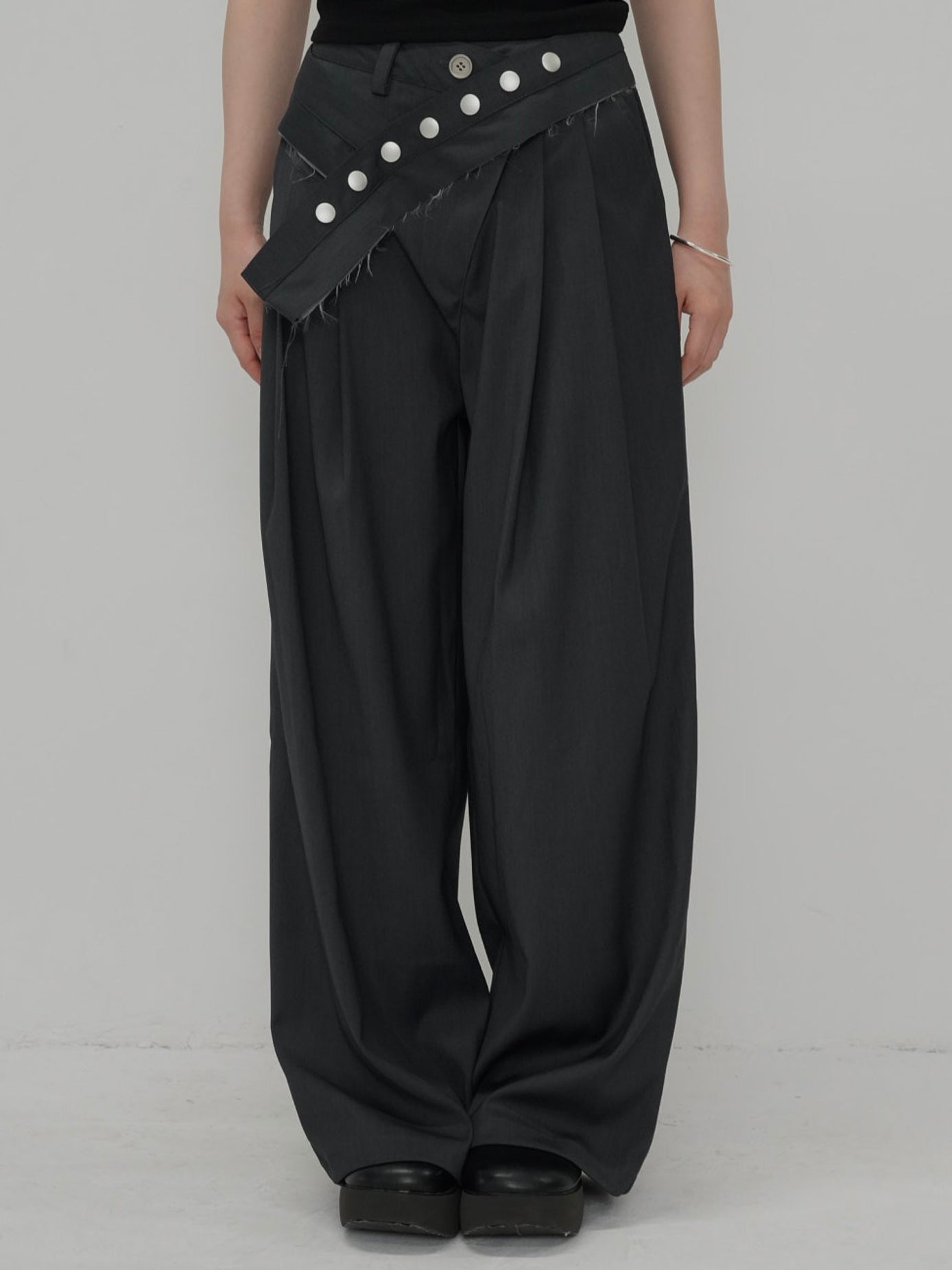 layered belt wide pants