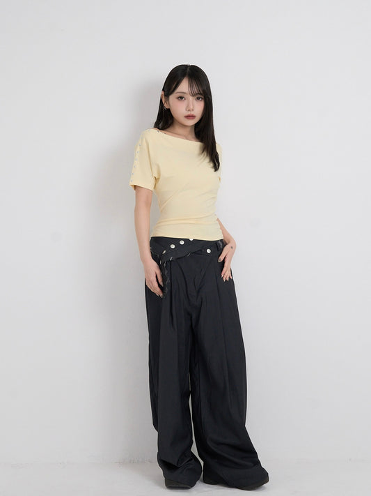 studs off shoulder half sleeve tops