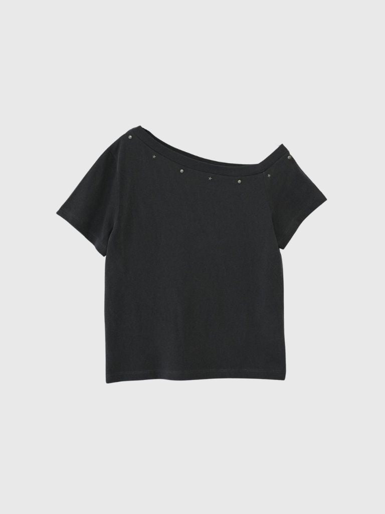 one shoulder stud tops
